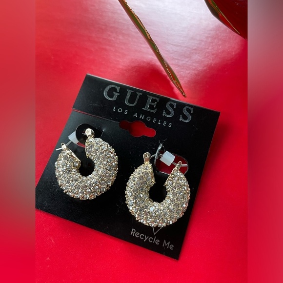 Guess Earrings,Guess Gold Crystal Hoop Earrings - Picture 7 of 9